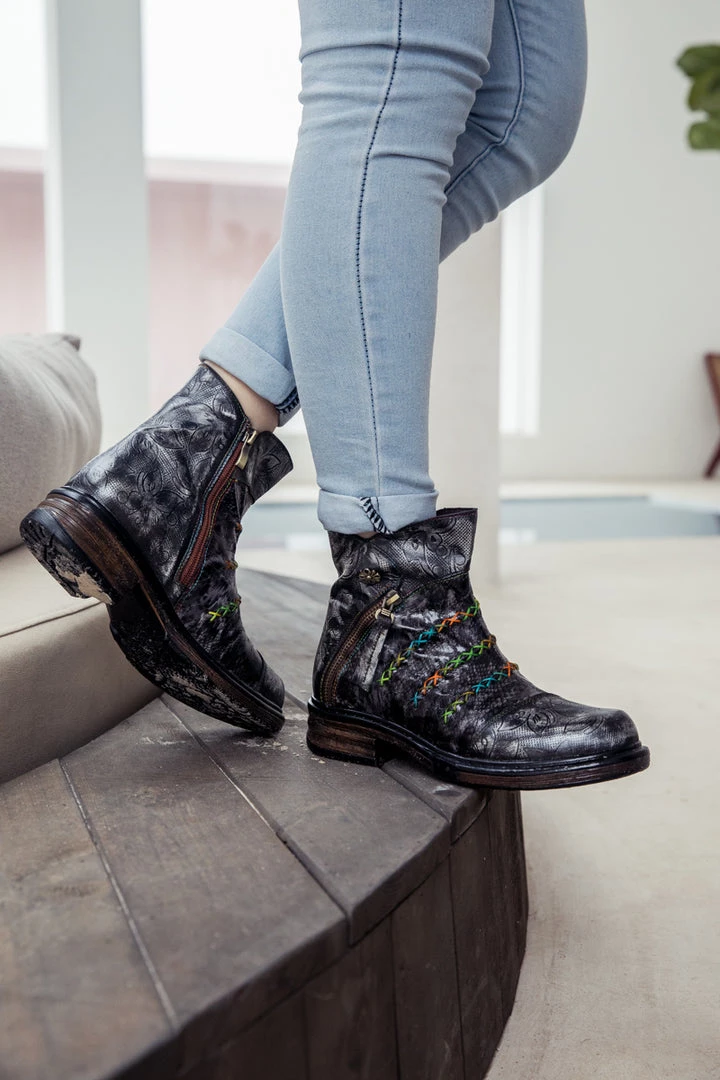 SOFFIA | Genuine Leather Rainbow Stitch Floral Embossed Ankle Boots NEW ARRIVALS 6 SOFFIA | Genuine Leather Rainbow Stitch Floral Embossed Ankle Boots NEW ARRIVALS