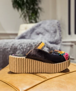 JF SOFFIA | Genuine Leather Black Ribbed-Sole Tri-Floral Appliqued Clogs 13 JF SOFFIA | Genuine Leather Black Ribbed-Sole Tri-Floral Appliqued Clogs