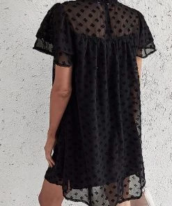 DY LOIDA Swiss Dot Tunic Dress - Black New In Clothing 11 DY LOIDA Swiss Dot Tunic Dress - Black New In Clothing