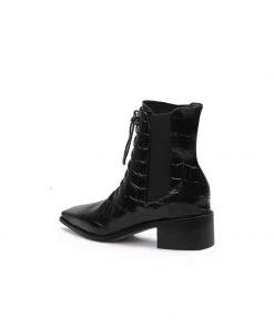 Jady Rose JadyRose | Croc-Embossed Lace-Up Black Chelsea Boot New In Shoes