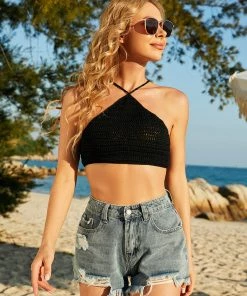 MY LALLIE CROCHET CROP TOP - BLACK
