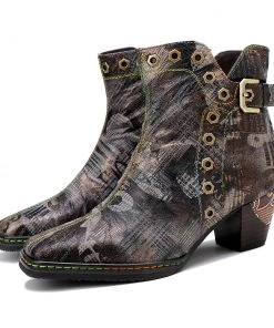 SOFFIA | Antique Prints With Metallic Stud Moto Boot