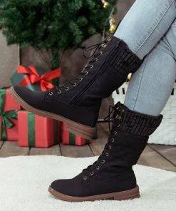 YL En Bloom | Black Plaid Pattern Sock-Lined Combat Boots New In Shoes