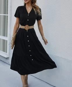 DY EMILY Front Button Midi Dress - Black New In Clothing