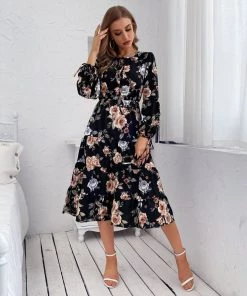BFZY NEW ARRIVALS Smaibulun | GIVEN Floral Midi Dress - Black Print