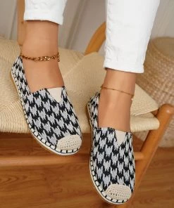 HT NEW ARRIVALS En Bloom | Black Check Pattern Canvas Upper Espadrilles Flat Boat Shoes