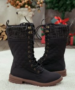 YL En Bloom | Black Plaid Pattern Sock-Lined Combat Boots New In Shoes