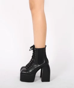 Jady Rose JadyRose | Genuine Leather Chunky Heel Lace-Up Black Platform Chelsea Boots New In Shoes 14 Jady Rose JadyRose | Genuine Leather Chunky Heel Lace-Up Black Platform Chelsea Boots New In Shoes