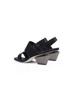 Jady Rose NEW ARRIVALS JadyRose | CASEY Geometry Heels Leather Black Slingback Sandals