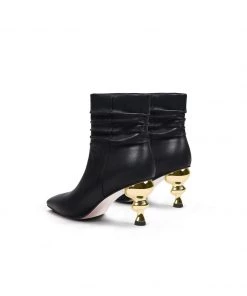 Jady Rose JadyRose | Slouchy Gold Kettle Heeled Black Ankle Boot