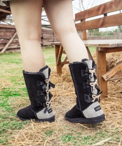 XH NEW ARRIVALS SMAIBULUN UGG™ | Back Rhinestone & Ribbon Tri-Tie Bow Black Suede Boots 17 XH NEW ARRIVALS SMAIBULUN UGG™ | Back Rhinestone & Ribbon Tri-Tie Bow Black Suede Boots