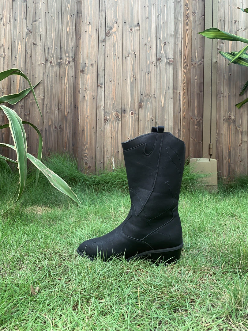 YL En Bloom | Black Pull-Tab Cowboy Knee Boots 7 YL En Bloom | Black Pull-Tab Cowboy Knee Boots