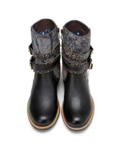 SOFFIA | Genuine Leather Gold Floral Embossed Strap Moto Boots 17 SOFFIA | Genuine Leather Gold Floral Embossed Strap Moto Boots