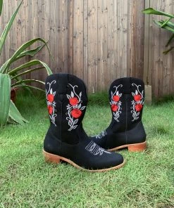 YL En Bloom | Black Rose Embroidered Floral Cowboy Heel Boots 14 YL En Bloom | Black Rose Embroidered Floral Cowboy Heel Boots