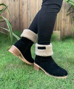 YL New In Shoes En Bloom | Black Plush-Lined Fold-Over Boots