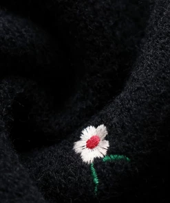 MY Smaibulun | Black Low V-neck Daisy Embroidered Knit Sweater New In Clothing 13 MY Smaibulun | Black Low V-neck Daisy Embroidered Knit Sweater New In Clothing