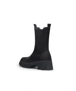 Jady Rose New In Shoes JadyRose | Block Heel Mid-Length Black Leather Chelsea Boot