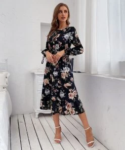BFZY NEW ARRIVALS Smaibulun | GIVEN Floral Midi Dress - Black Print