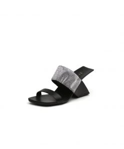 Jady Rose JadyRose | KARINA Rhinestone Black Leather Wedge Sandal NEW ARRIVALS