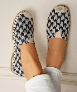 HT NEW ARRIVALS En Bloom | Black Check Pattern Canvas Upper Espadrilles Flat Boat Shoes