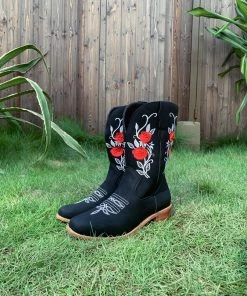 YL En Bloom | Black Rose Embroidered Floral Cowboy Heel Boots 15 YL En Bloom | Black Rose Embroidered Floral Cowboy Heel Boots