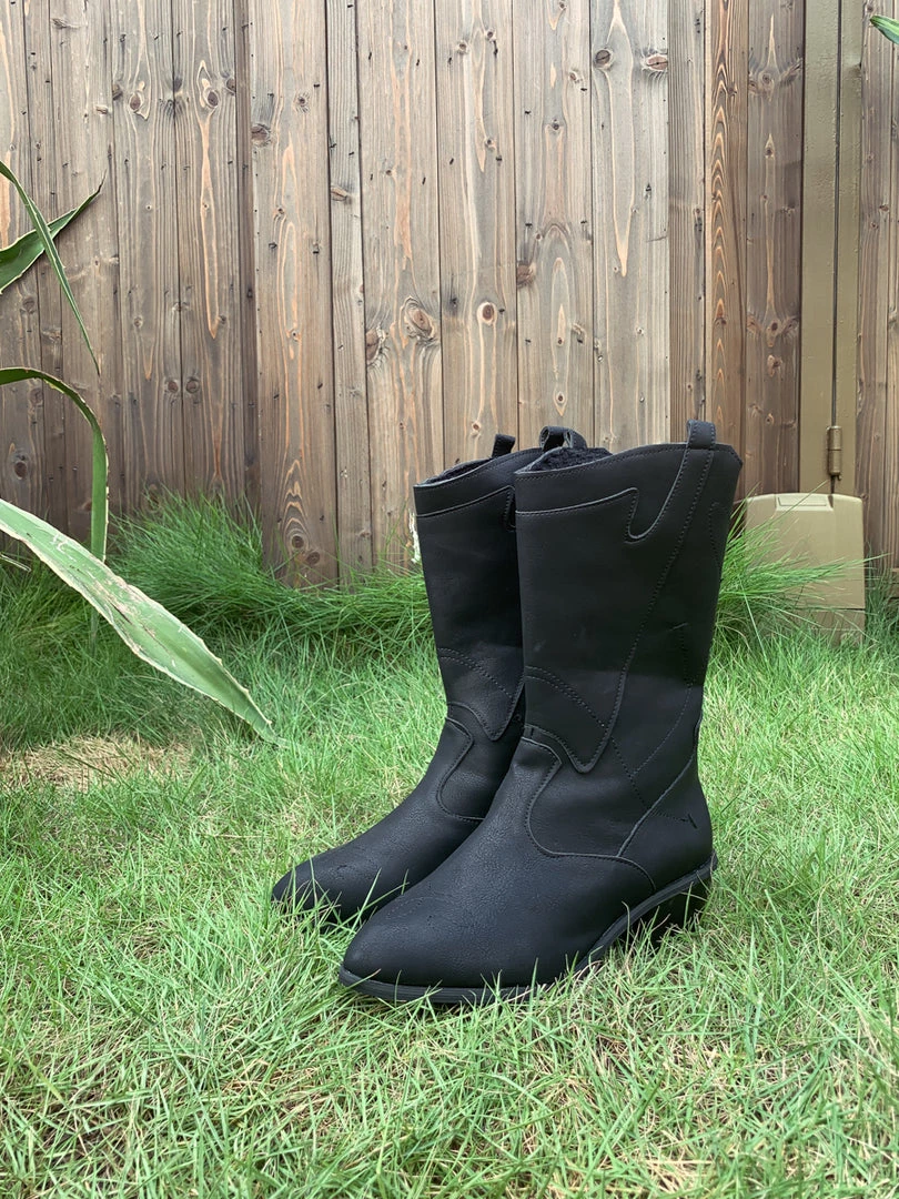 YL En Bloom | Black Pull-Tab Cowboy Knee Boots 8 YL En Bloom | Black Pull-Tab Cowboy Knee Boots
