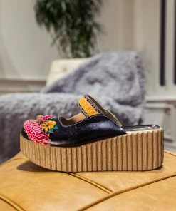 JF SOFFIA | Genuine Leather Black Ribbed-Sole Tri-Floral Appliqued Clogs 15 JF SOFFIA | Genuine Leather Black Ribbed-Sole Tri-Floral Appliqued Clogs