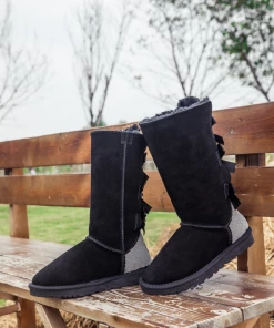 XH NEW ARRIVALS SMAIBULUN UGG™ | Back Rhinestone & Ribbon Tri-Tie Bow Black Suede Boots 18 XH NEW ARRIVALS SMAIBULUN UGG™ | Back Rhinestone & Ribbon Tri-Tie Bow Black Suede Boots