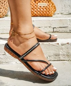 HT EN BLOOM | BLACK RHINESTONE STRAP THONG New In Shoes