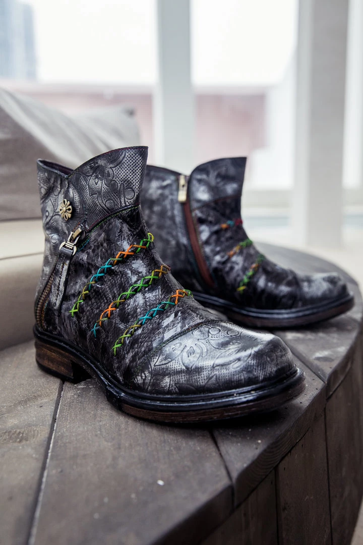 SOFFIA | Genuine Leather Rainbow Stitch Floral Embossed Ankle Boots NEW ARRIVALS 8 SOFFIA | Genuine Leather Rainbow Stitch Floral Embossed Ankle Boots NEW ARRIVALS