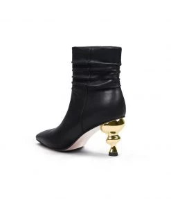 Jady Rose JadyRose | Slouchy Gold Kettle Heeled Black Ankle Boot