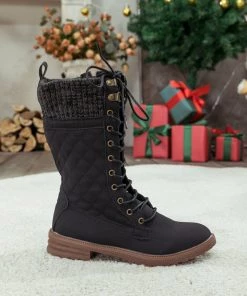 YL En Bloom | Black Plaid Pattern Sock-Lined Combat Boots New In Shoes