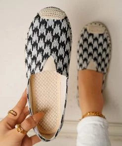 HT NEW ARRIVALS En Bloom | Black Check Pattern Canvas Upper Espadrilles Flat Boat Shoes