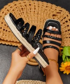 HT NEW ARRIVALS EN BLOOM | BRAIDED STRAP PLATFORM SANDAL BLACK