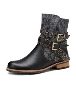 SOFFIA | Genuine Leather Gold Floral Embossed Strap Moto Boots 19 SOFFIA | Genuine Leather Gold Floral Embossed Strap Moto Boots