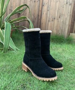 YL New In Shoes En Bloom | Black Plush-Lined Fold-Over Boots