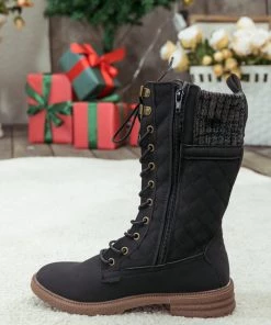 YL En Bloom | Black Plaid Pattern Sock-Lined Combat Boots New In Shoes