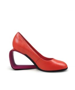 Jady Rose NEW ARRIVALS JadyRose | Open Triangle-Heel Leather Pump - Orange