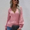 MY New In Clothing Smaibulun | Lantern-Sleeve V-Neck Wrap Knit Top - Pink