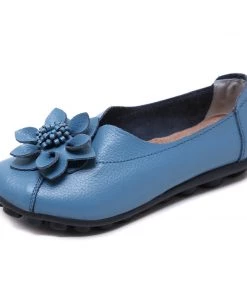 ATC Floral-Accent Round Toe Leather Flats Pumps - MAMA LOVE