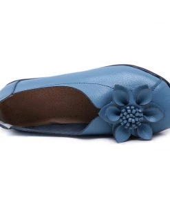 ATC Floral-Accent Round Toe Leather Flats Pumps - MAMA LOVE