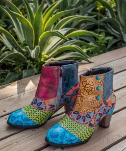 Geometric And Floral Print Heel Bootie Ankle Boots- Soffia Shoes