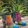 Geometric And Floral Print Heel Bootie Ankle Boots- Soffia Shoes