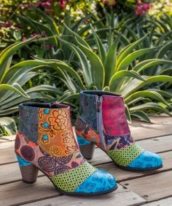 Geometric And Floral Print Heel Bootie Ankle Boots- Soffia Shoes