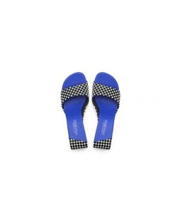 Jady Rose JadyRose | Open Twisted-Heel Leather Slide Sandal - Blue Dot NEW ARRIVALS