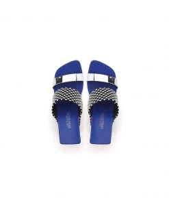 Jady Rose NEW ARRIVALS JadyRose | Signature Open-Heel Leather Slide Sandal - Blue Polka Dot