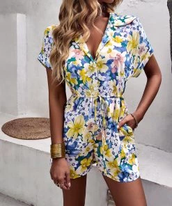 DY NEW ARRIVALS BERGAMOT PLAYSUIT - BLUE FLORAL