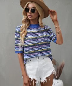 MY BEE CROCHET KNIT TOP - BLUE