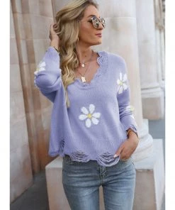 QDYH Smaibulun | Daisy Ripped Detailed Knit Sweater New In Clothing