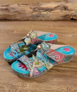 RXD Genuine Leather Tie-Dye Garden Print Elegant Sandals Slides - Soffia